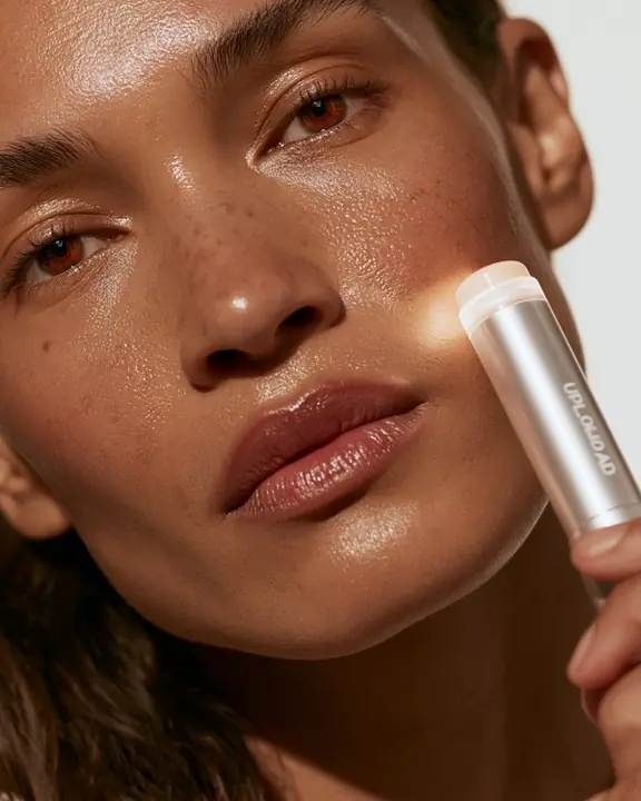 Beauty close-up with a serum stick against skin