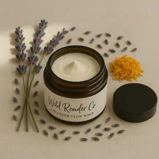 A generated post: an amber jar of whipped lavender balm.